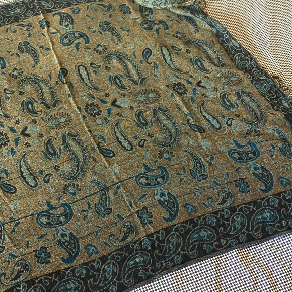 4/$20 Anthropologie Green yellow Blue Jacquard Paisley Pashmina Shawl Wrap Stole - Picture 3 of 5